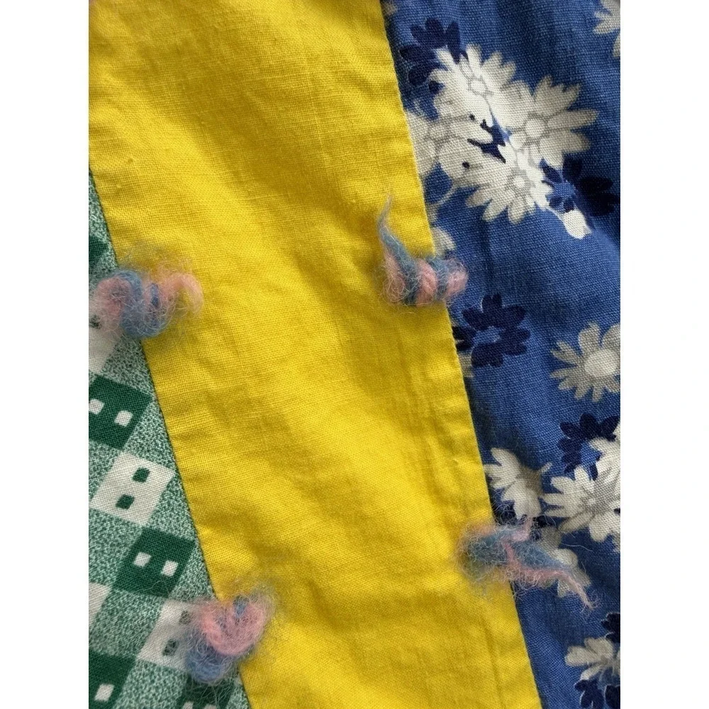 Handmade Plus Quilt Feed Sack Fabrics Hand Tied 72 x 87.5
